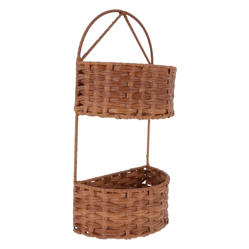 LABRIMP doppelter Ablagekorb Hängekorb aus geflochtener Weide Wandhängender Korb lagercontainer vorratsbehälter Aufbewahrungskörbe blumenübertopf Wandmontierter Aufbewahrungskorb Eisen