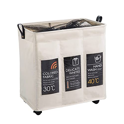 wäschesammler 3 fächer wäschekorb mit rollen beige groß hoch laundry baskets hamper organizer wäschesortierer wäsche schmutzwäsche sortiersystem wäschetrenner wäschewagen schmutzwäschebehälter