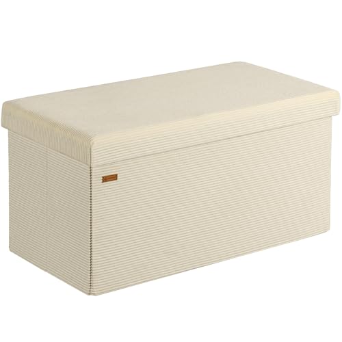 Casaria® Sitzbank mit Stauraum Beige Cord inkl. 2 Boxen Faltbar Sitzbank 300kg Belastbar 76x38cm Truhe für Wohnzimmer Schlafzimmer Flur Truhenbank Bank
