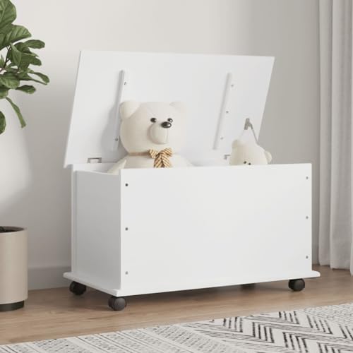 Festnight Truhe mit Rollen Gartenbox ALTA Auflagenbox Holz Weiß Aufbewahrungsbox Gartenbox mit Rollen Gartentruhe Truhenbank Sitztruhe Truhe 73x39,5x44 cm Massivholz Kiefer