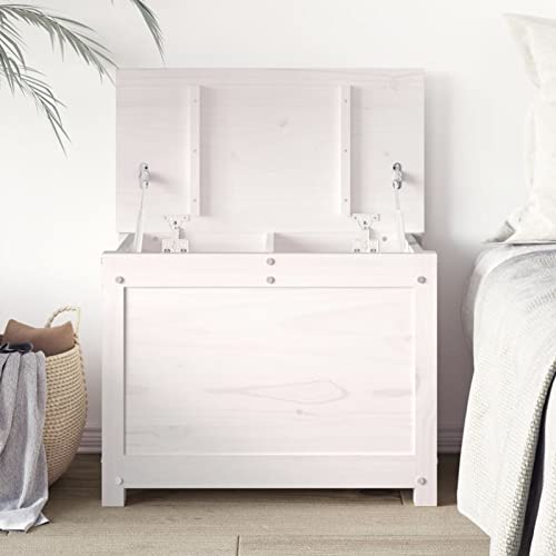 LAPOOH Truhe Weiß 60x32x45,5 cm Massivholz Kiefer Sitzbank Mit Stauraum, Wäschetruhe, Spielzeugkiste, Aufbewahrungstruhe, Aufbewahrung, Jugendzimmer Möbel, Truhenbank Mit Stauraum - 823545