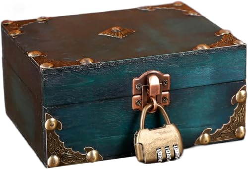 ACTIUSIS Vintage Holz Schatztruhe Mit Zahlenschloss, Grün Aufbewahrung Schatzkiste, Vintage Look Holztruhe Piratenkiste, Für Aufbewahren Und Dekorieren Geschenke