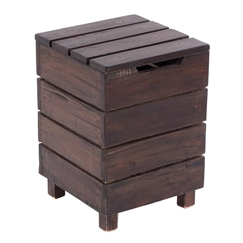 DESIGN DELIGHTS RUSTIKALER HOLZ HOCKER STORAGE 50 | 50x35x35cm (HxBxT), Mahagoni Recyclingholz, massiv | Klappbox, Wäschekorb, Badhocker, Wäschetruhe | Farbe: 03 dunkelbraun