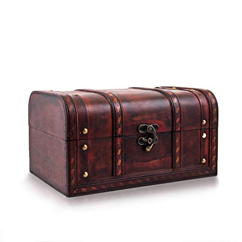 Schatztruhe - Kiste mit Schloss - Schatzkiste 28x19x15cm groß und extra stabil - Ideal als Geschenkebox für z.B. Hochzeit und Geburtstag - Holztruhe
