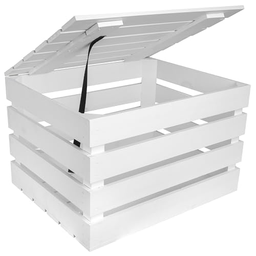 Creative Deco Große Holzkiste mit Deckel Weiß | 50x40x30 cm | Deko Holztruhe mit Deckel | Klein Geschenke Truhe Holzbox Kiste | Perfekt als Geschenkbox Weinkiste Spielzeugkiste Aufbewahrungsbox