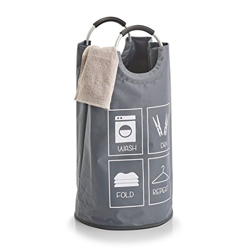 Zeller 14274 Wäschesammler m. Griffen, Polyester, Grau, 14274, Durchmesser 36 x 72 cm
