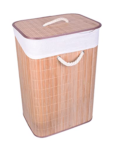 Wäschekorb Bambus Wäschebox Wäschetruhe Wäschekiste Faltbar Wäschesammler mit herausnehmbarem Baumwolle Wäschesack Wäschetonne Naturfarben rechteckig (weiß)