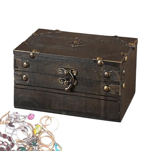 Vintage Holztruhe, kleine Holztruhe | Kleine Truhen-Aufbewahrungsbox, Erinnerungsbox für Schmuck, Münzsammlung und Heimdekoration, kleine Truhe, Holzkiste, Bo