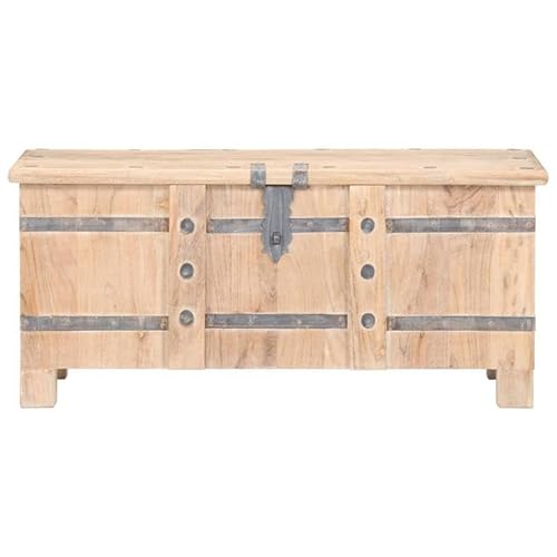 Eleganz Massivholz Truhe aus Akazie 90x40x40 cm - Aufbewahrungstruhe mit weißem Finish & Eisenbeschlägen - Stilvolle Aufbewahrung für Wohnzimmer, Schlafzimmer oder Flur