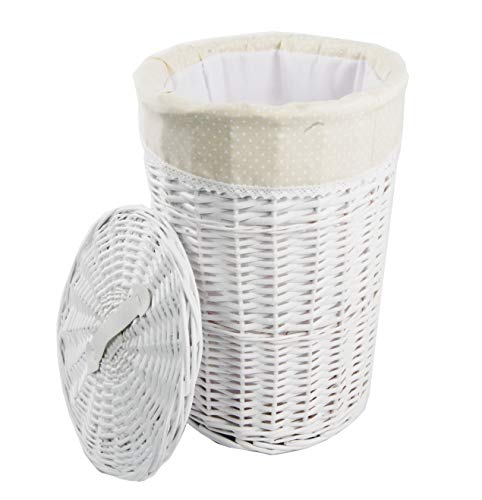 DVier Wäschekorb Wäschetruhe weide weiß rund beige D.32 H.48