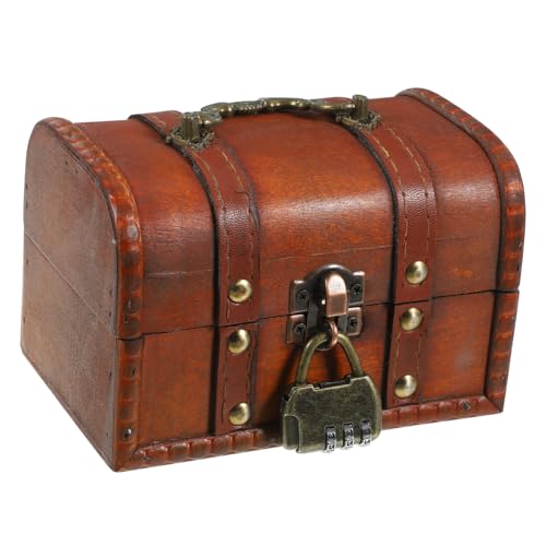 BUGUUYO Box Vintage Holzkiste Mit Schloss Truhe Karten Schatzdeckel Schmuck Organizer Organizer Flaschenträger Schmucketui Versteck Retro Schmuckstück Schmuckständer Figur
