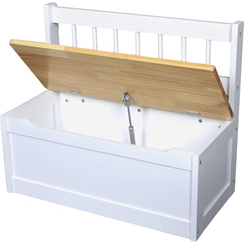 Licht-Erlebnisse Truhenbank Kinderzimmer Holz MDF Hellbraun Weiß 60 cm breit Sitzbank mit Stauraum Kindermöbel Bank Truhe