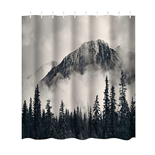 Rifuli Badezimmer-Duschvorhang Naturlandschaft Duschvorhang Badezimmer-Trennvorhang Wasserdichter Polyester-Stoff-Türvorha ng Gelbe Säcke Ständer Stabil Korbtruhe Groß (F, One Size)