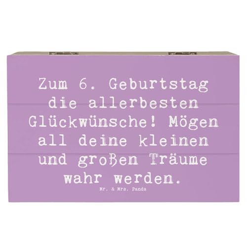 Mr. & Mrs. Panda 19 x 12 cm Holzkiste Spruch 6. Geburtstag Glückwünsche - Geschenk, Truhe, Aufbewahrungsbox, Kinder feiern, Alter, an Träume glauben,