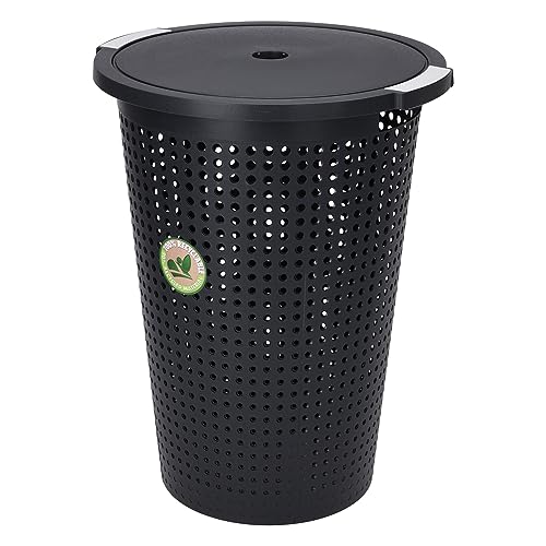 Wäschesammler Wäschekorb Aufbewahrungsbox Wäschebox Aufbewahrungskorb Wäschetruhe Wäschesack mit Deckel Schwarz 35 Liter