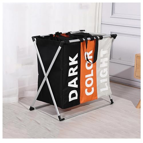Wäschekorb Schmal 3 Fächer, Wäscheschrank Für Schmutzwäsche 102L Oxford-Tuch Faltbare Abnehmbare Wäschekorb, Waschkorb Wäschesortierer Klassifizierung Hell/Dunkel/Gefärbt,D