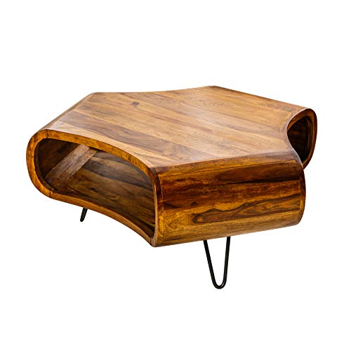 invicta INTERIOR Massiver Couchtisch Organic Living Sheesham Palisander Hairpin Legs Retro Wohnzimmertisch Tisch Holztisch BxHxT: 90 x 38 x 80 cm