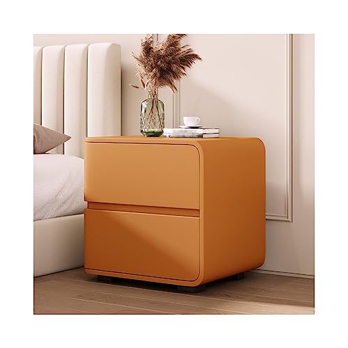 Eleganter skandinavischer Nachttisch aus Massivholz mit 2 Schubladen, moderner Akzenttisch, nordische Ledertruhe für Schlafzimmer, stilvolle Nachttischmöbel