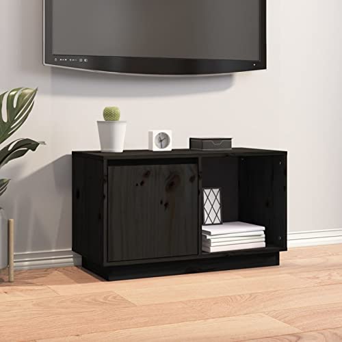 Homgoday TV-Schrank, Schwarz, 74 x 35 x 44 cm, Massivholz, Kiefer, Entertainment-Centerschra nk, TV-Ständer, HiFi-Schrank, Stereoschrank, TV-Einheit, Wohnzimmermöbel, Zuhause, Innenaufbewahrung, Truhe