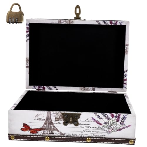 PRETYZOOM Vintage Holz Aufbewahrungsbox Mit Schloss Retro Schmuckschatulle Aus Holz Und Pu-leder Staubschutz Truhe Für Schmuck Uhren Und Kleine Gegenstände Dekorative Schatzkiste Für Zuhause
