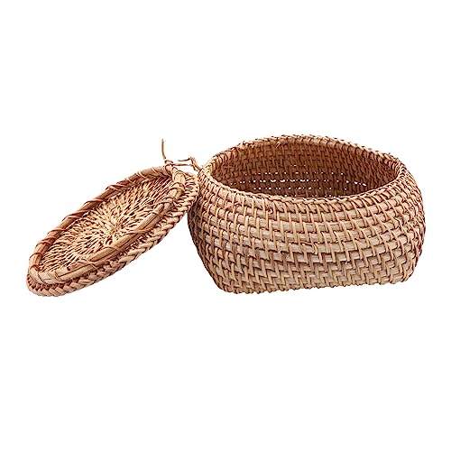 Holibanna Rattan Woven Aufbewahrungskorb Mit Deckel Multifunktionale Korbtruhe Für Spielzeug Haushaltsartikel Und Deko Lösung Zur Organisation Von Fernbedienungen Büchern Und Snacks