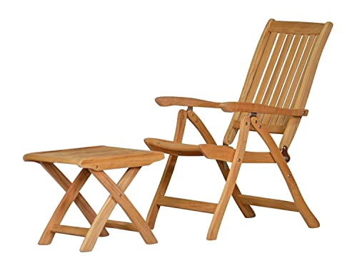 Kai Wiechmann Gartenmöbel Holz Set Pisa 1x Teak Fußhocker klappbar 1x Teak Hochlehner Premium