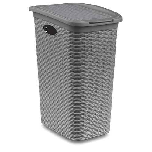Wäschekorb 36 Liter schmal Hellgrau - Rattanoptik mit Deckel - Wäschesammler mit Löcher 39x29x54cm Wäschebox Wäschesortierer Haushaltskorb Haushalt Kunststoff Wäschetruhe Wäschetonne Wäschesack