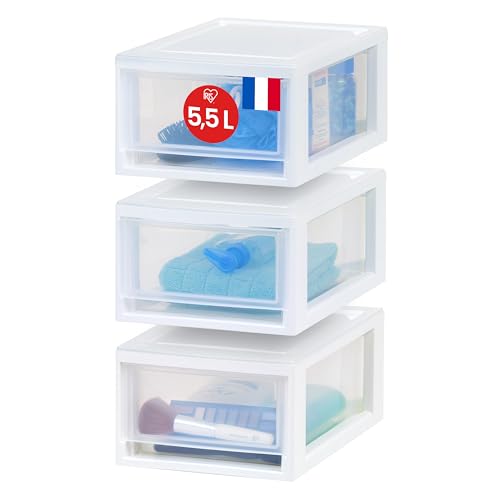 Iris Ohyama, Kunststoff-Aufbewahrungss chublade, Stapelbar, Weiß, 7L, 3er Set, Multifunktional, Sichtbarer Inhalt, für Lebensmittel, Bad, Spielzeug, Büro, Truhe, Organizer, BPA frei, MSD-1