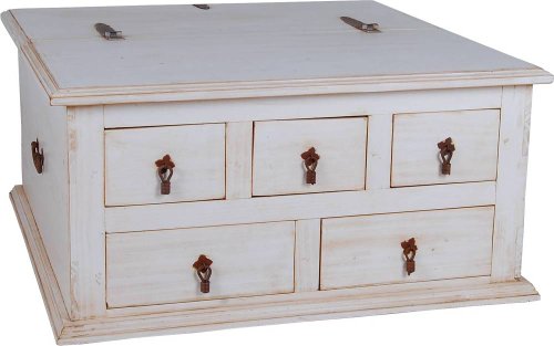 MiaMöbel Truhentisch Mexico Möbel 90x90 cm Landhausstil Massivholz Pinie Weiß