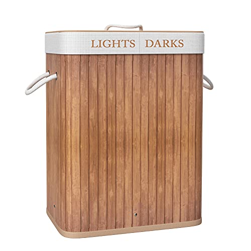 REXOO Wäschekorb Bambus Korb 100 L Wäschesammler Wäschebox Wäschesack Wäschetrenner Natur