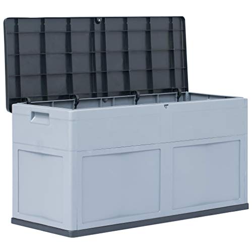 Tidyard Auflagenbox Kunststoff Groß, Gartenbox Kissenbox Tischtruhe,, 119x46x60 cm 320 L Grau Schwarz