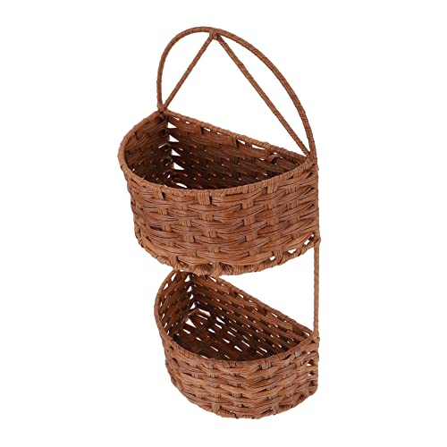 Milisten Doppelter Ablagekorb Handgefertigter Pflanzenkorb Aufbewahrungskorb Zum Aufhängen Aus Weidengeflecht Desktop-lagerregal Rattan Eisen Korb Zum Aufhängen An Der Wand
