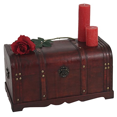 Mendler Holztruhe Holzbox Schatztruhe Valence Antikoptik 30x57x29cm - rund