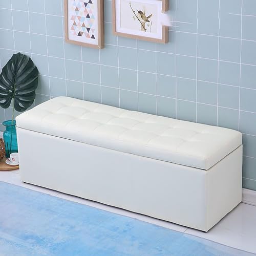 Gepolsterte Sitzbank mit Kofferraum, Truhe, Fußstütze, Hocker für Wohnzimmer oder Esszimmer, hält bis zu 300 kg, Schwarz (gebrochenes Weiß, 80 x 40 x 40 cm)