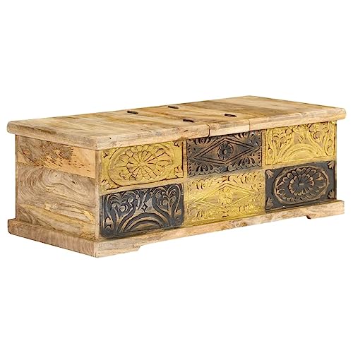 vidaXL Mango Massivholz Couchtisch mit 2 Klapptüren Beistelltisch Kaffeetisch Sofatisch Truhe Truhentisch Wohzimmer Tisch Wohnzimmertisch 100x50x35 cm