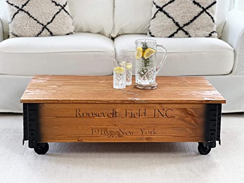Uncle Joe´s Couchtisch Roosevelt Truhentisch Truhe im Vintage Shabby chic Style aus Massiv-Holz in braun mit Stauraum und Deckel Holzkiste Beistelltisch Landhaus Wohnzimmertisch Holztisch nussbaum