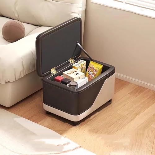 Pouf aus Leder mit wendbarem Deckeltablett, stilvolle Truhe für Wohnzimmer und Schlafzimmer, vielseitig und schick, 30 x 30 x 30 cm