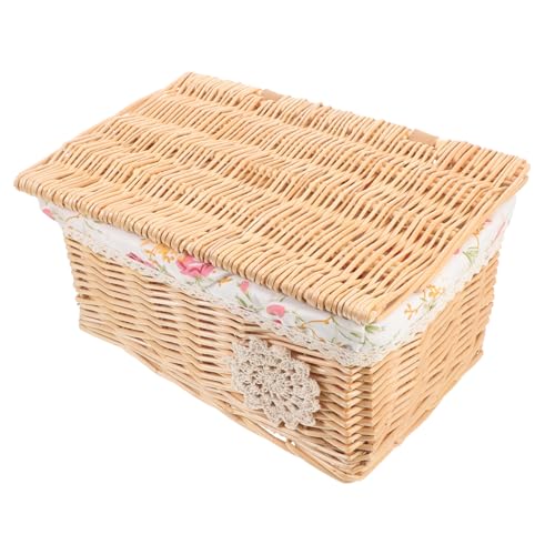 TOYANDONA Wicker Aufbewahrungsbox mit Deckel Geflochtene Weide Organizer Box Praktische Korbtruhe für Wohnzimmer Schlafzimmer Küche Langlebige Handgefertigte Aufbewahrungslösung