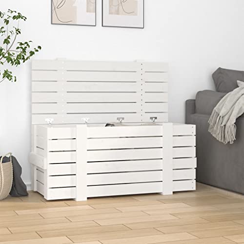 Makastle Truhe mit Abdeckung, Aufbewahrungsbox für Wohnzimmer Schlafzimmer Flur, Robust und langlebig, Weiß 91x40,5x42 cm Massivholz Kiefer