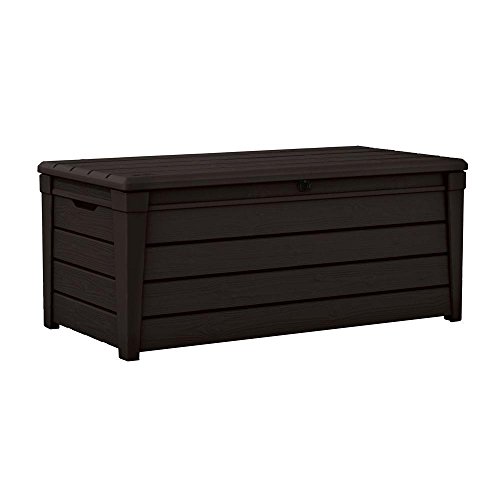 Keter Kissenbox Brightwood, Wetterfest, perfekt für Garten, Terrasse, Outdoor, Braun, Fassungsvermögen 455 L, XXL