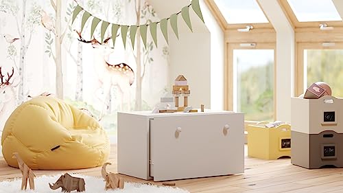 KOBI Kommode INGA Spielzeugkiste mit Schublade | Groß 71 x 41 x 41 CM | Truhe Weiß Kinderzimmer Möbel | Truhenbank mit Stauraum für Kinder | Boxen Aufbewahrung | Aufbewahrungsbox