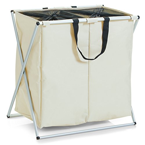 Zeller 13225 Wäschesammler, 2-Fach, Polyester/Alu, beige, ca. 59 x 38 x 57 cm, small
