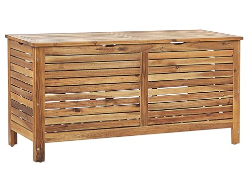 Auflagenbox Akazienholz Truhe geölte Oberfläche Hellbraun 130x64x48 cm Riviera