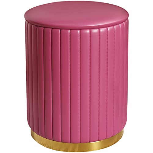 Gepolsterte Sitzbank mit Metallsockel, runder Schuhhocker, Samt-Ottomane für Wohnzimmer, Schminkbank, stilvolle Ledertruhe für Heimdekoration