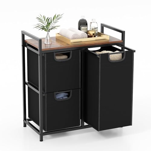 COSTWAY Wäschekorb 3 Fächer, Wäschesammler mit Ablage, 75 L Wäschesortierer mit 3 abnehmbaren Taschen & Metallrahmen, Wäschebox ausziehbar für Badezimmer Waschküche Wohnheim (3 Fächer)