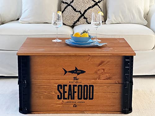 Uncle Joe´s Truhe Seafood Couchtisch Truhentisch im Vintage Shabby chic Style aus Holz in braun mit Stauraum Holzkiste Beistelltisch Landhaus Wohnzimmertisch Holztisch nussbaum