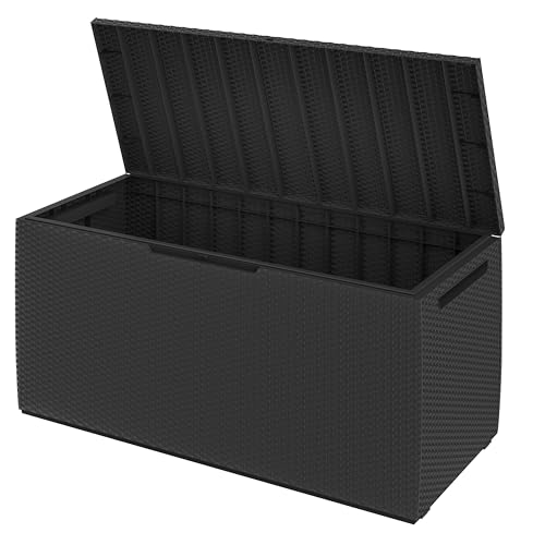 Deuba® Gartenbox 310L UV-beständig Haltegriffe Rollen Verschlussvorrichtung Balkon Wohnzimmer Wintergarten Kissenbox 123x53cm Rattan-Optik Anthrazit