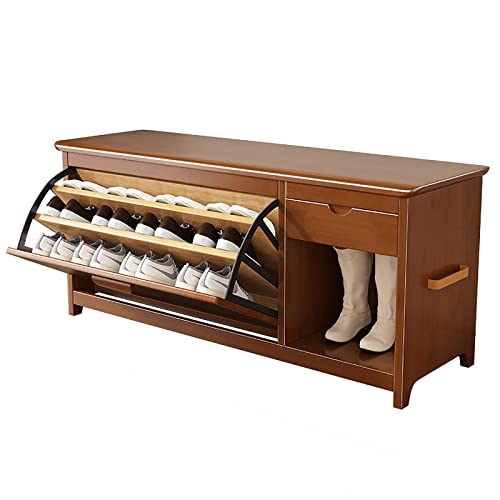 Schuhregal aus Massivholz mit Regalen, Schubladenaufbewahrung und 3 Etagen, Eingangsbereich, Flur, Wohnzimmer, Organizer, Aufbewahrung, Truhe, Bett-Endhocker, 100/80 x 35 x 50 cm, 100 cm