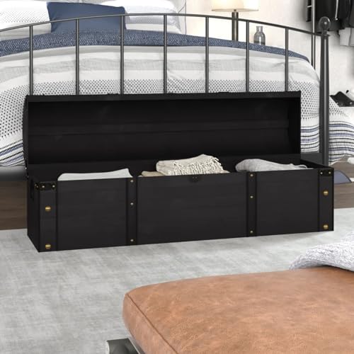 Homgoday Aufbewahrungstruhe Truhe mit Deckel Holztruhe Aufbewahrungsbox Kissentruhe Kissenbox Aufbewahrungskiste für Flur Schlafzimmer Wohnzimmer Massivholz Vintage-Stil 120x30x40 cm