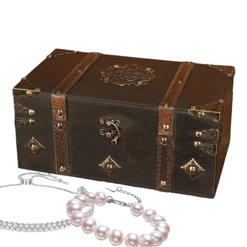 Schatzkiste aus Holz, Souvenirbox aus Holz, Vintage-Schmuckkästchen aus Holz, abschließbar, Vintage-Schatzkiste, Souvenirbox, Schatzkiste aus Holz, Truhe Decorat